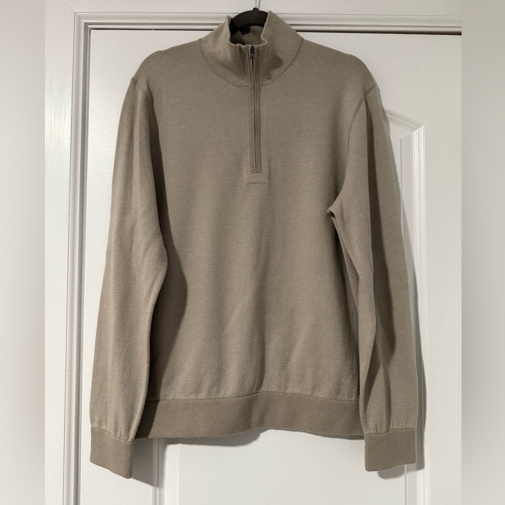 Vince Men's Zip-Neck Cotton/Cashmere Sweater in Taupe
